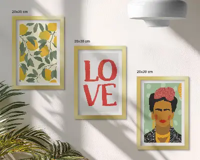 Zestaw obrazów dekoracja ścienna z motywem cytryn napisu LOVE i portretu Fridy Kahlo