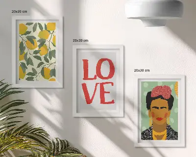Zestaw obrazów dekoracja ścienna z motywem cytryn napisu LOVE i portretu Fridy Kahlo
