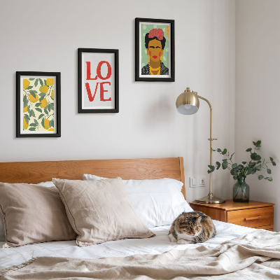 Dekoracja ścienna zestaw obrazów Cytryny napis LOVE malowany portret Fridy Kahlo
