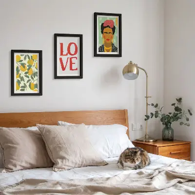 Zestaw obrazów dekoracja ścienna z motywem cytryn napisu LOVE i portretu Fridy Kahlo