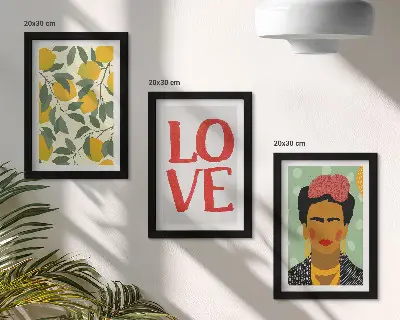 Zestaw obrazów dekoracja ścienna z motywem cytryn napisu LOVE i portretu Fridy Kahlo