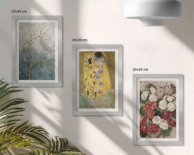 Zestaw 3 obrazów w ramie Kwiaty i drzewa w stylu malarskim Pocałunek Gustav Klimt