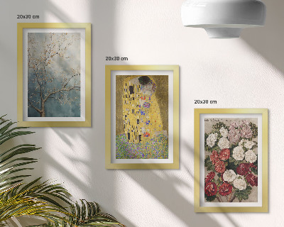 Zestaw 3 obrazów w ramie Kwiaty i drzewa w stylu malarskim Pocałunek Gustav Klimt