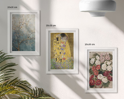 Zestaw 3 obrazów w ramie Kwiaty i drzewa w stylu malarskim Pocałunek Gustav Klimt