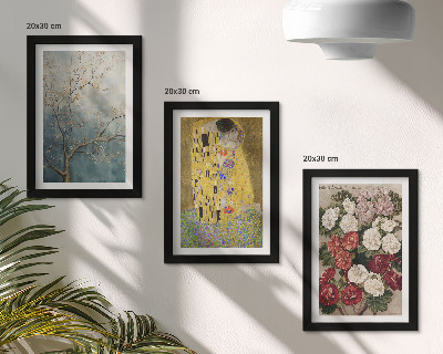 Zestaw 3 obrazów w ramie Kwiaty i drzewa w stylu malarskim Pocałunek Gustav Klimt