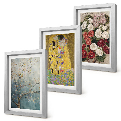 Zestaw 3 obrazów w ramie Kwiaty i drzewa w stylu malarskim Pocałunek Gustav Klimt