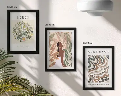 Tryptyk plakatów w ramie w estetyce minimalistycznego boho o pastelowej kolorystyce