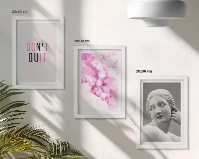 Dekoracja ścienna zestaw obrazów z motywem abstrakcji akwarelowej, inspirującego hasła i antycznej rzeźby