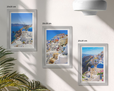 Tryptyk w ramie Krajobraz architektury widoki miasta Oia Santorini Grecja