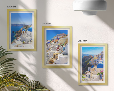 Tryptyk w ramie Krajobraz architektury widoki miasta Oia Santorini Grecja