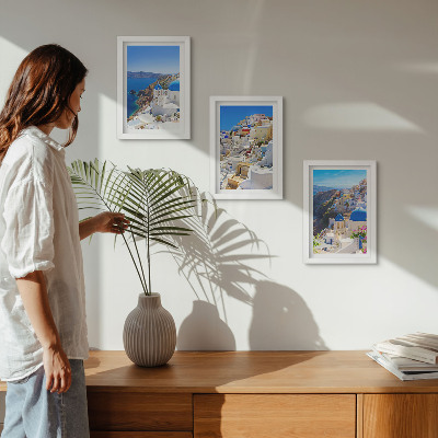 Tryptyk w ramie Krajobraz architektury widoki miasta Oia Santorini Grecja