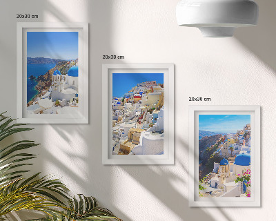 Tryptyk w ramie Krajobraz architektury widoki miasta Oia Santorini Grecja