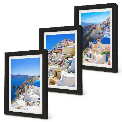 Tryptyk w ramie Krajobraz architektury widoki miasta Oia Santorini Grecja