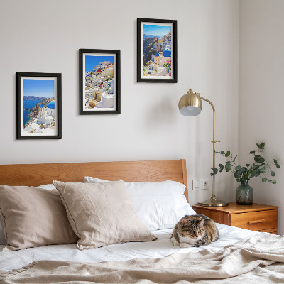 Tryptyk w ramie Krajobraz architektury widoki miasta Oia Santorini Grecja