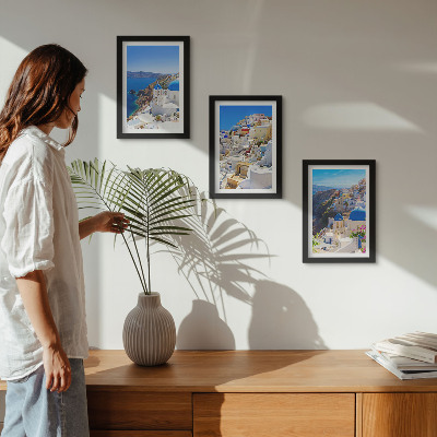 Tryptyk w ramie Krajobraz architektury widoki miasta Oia Santorini Grecja