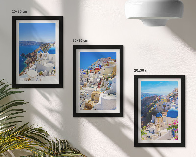 Tryptyk w ramie Krajobraz architektury widoki miasta Oia Santorini Grecja