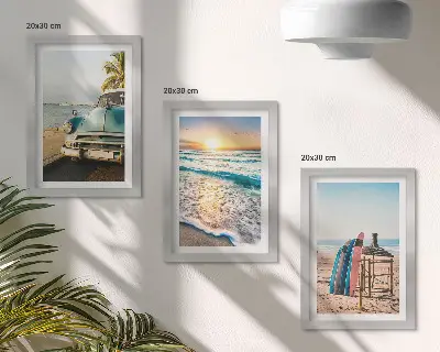 Wakacyjne widoki Miami zachód słońca nad morzem zestaw 3 obrazów w ramie