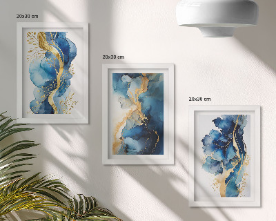 Tryptyk w ramie Niebieskie abstrakcyjne wzory z delikatnymi akcentami