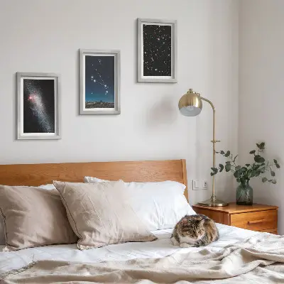 Kosmiczne pejzaże galaktyk i konstelacji zodiaku Baran zestaw 3 obrazów w ramie