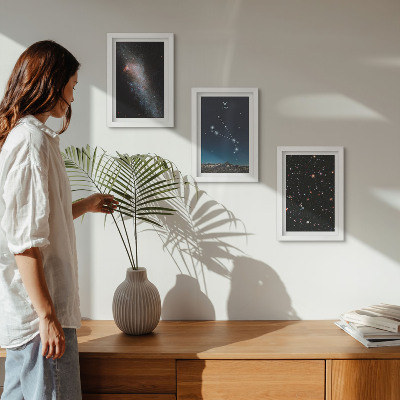Zestaw 3 obrazów w ramie Kosmiczne pejzaże galaktyk i konstelacji zodiaku Baran
