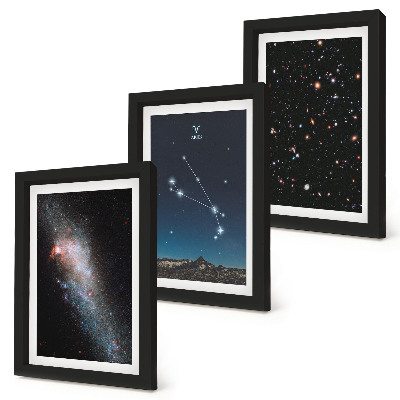 Zestaw 3 obrazów w ramie Kosmiczne pejzaże galaktyk i konstelacji zodiaku Baran
