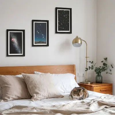 Kosmiczne pejzaże galaktyk i konstelacji zodiaku Baran zestaw 3 obrazów w ramie