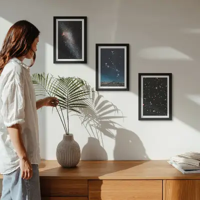 Kosmiczne pejzaże galaktyk i konstelacji zodiaku Baran zestaw 3 obrazów w ramie