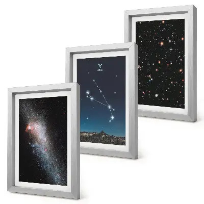Kosmiczne pejzaże galaktyk i konstelacji zodiaku Baran zestaw 3 obrazów w ramie