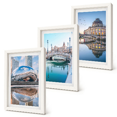 Zestaw 3 obrazów w ramie Architektura miast z odbiciem w wodzie