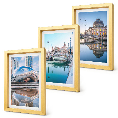 Zestaw 3 obrazów w ramie Architektura miast z odbiciem w wodzie