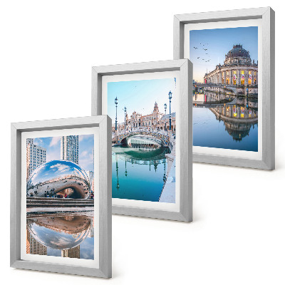 Zestaw 3 obrazów w ramie Architektura miast z odbiciem w wodzie