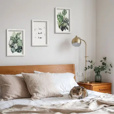 Zestaw 3 obrazów w ramie Akwarelowe liście monstery home sweet home