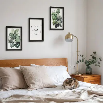 Zestaw 3 obrazów w ramie Akwarelowe liście monstery home sweet home