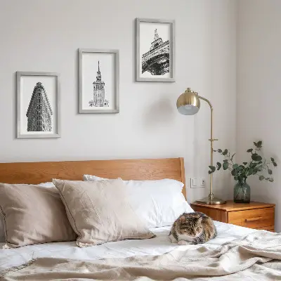 Architektoniczne budowle w czerni i bieli minimalistyczny tryptyk w ramie