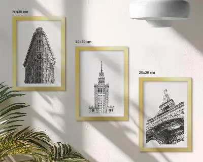 Architektoniczne budowle w czerni i bieli minimalistyczny tryptyk w ramie