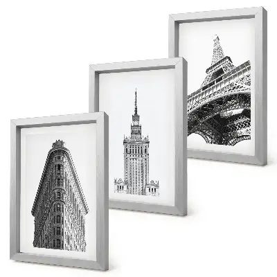 Architektoniczne budowle w czerni i bieli minimalistyczny tryptyk w ramie