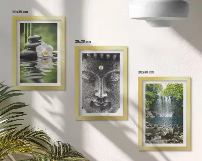 Dekoracja ścienna zestaw obrazów Harmonia natury z kamieniami wodą i Buddą