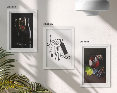 Zestaw 3 obrazów w ramie Kieliszki wina z winogronami i napis o winie