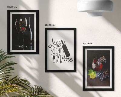 Zestaw 3 obrazów w ramie Kieliszki wina z winogronami i napis o winie
