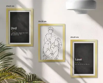 Dekoracja ścienna zestaw obrazów z grafiką w stylu line-art przedstawiającą rodzinę wraz z definicjami miłości i ojcostwa