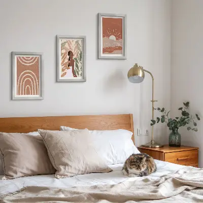 Zestaw 3 obrazów w ramie z motywem abstrakcyjnych kształtów i ilustracji w stylu boho