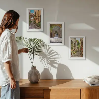 Zestaw obrazów dekoracja ścienna włoskie uliczki z kwiatami i architekturą