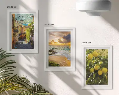 Zestaw obrazów dekoracja ścienna z malowniczymi uliczkami morzem plażą i cytrusami