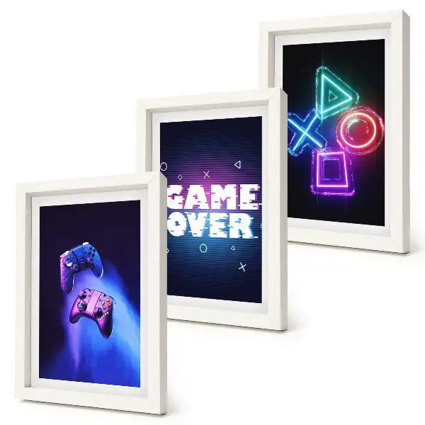 Dekoracja ścienna zestaw obrazów z motywem padów do gry i napisem Game Over