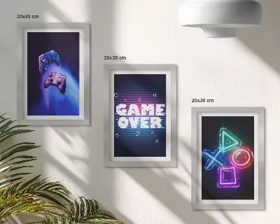 Dekoracja ścienna zestaw obrazów z motywem padów do gry i napisem Game Over