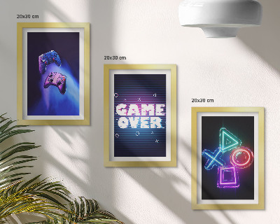 Dekoracja ścienna zestaw obrazów Pady do gry napis Game Over ikony
