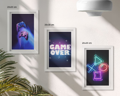 Dekoracja ścienna zestaw obrazów Pady do gry napis Game Over ikony