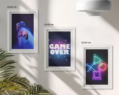 Dekoracja ścienna zestaw obrazów z motywem padów do gry i napisem Game Over