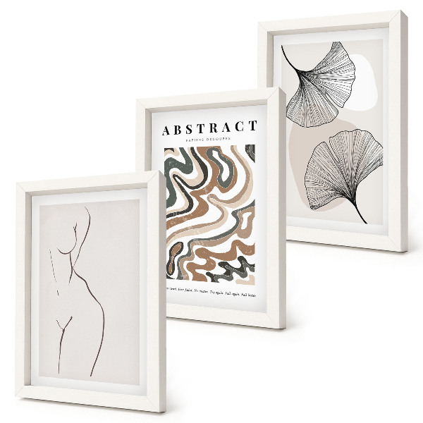 Zestaw 3 obrazów w ramie Abstrakcyjny poster kobiece kształty liście styl boho