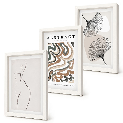 Zestaw 3 obrazów w ramie Abstrakcyjny poster kobiece kształty liście styl boho